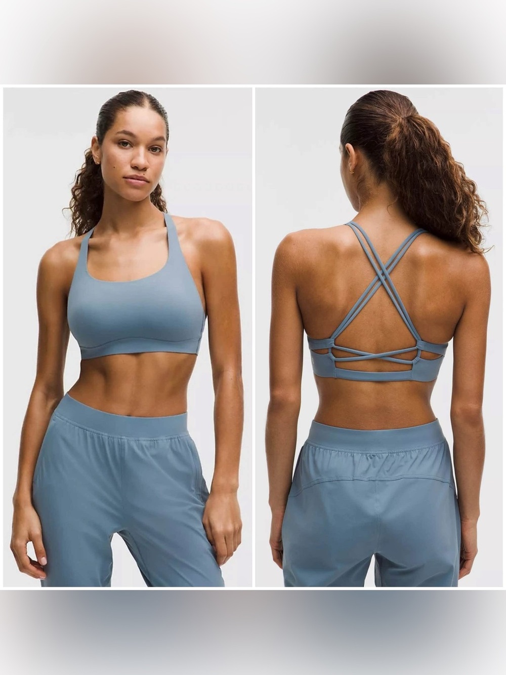 LULULEMON - Everlux Strappy Back Sports Bra. Built in cups. Steel Blue.
